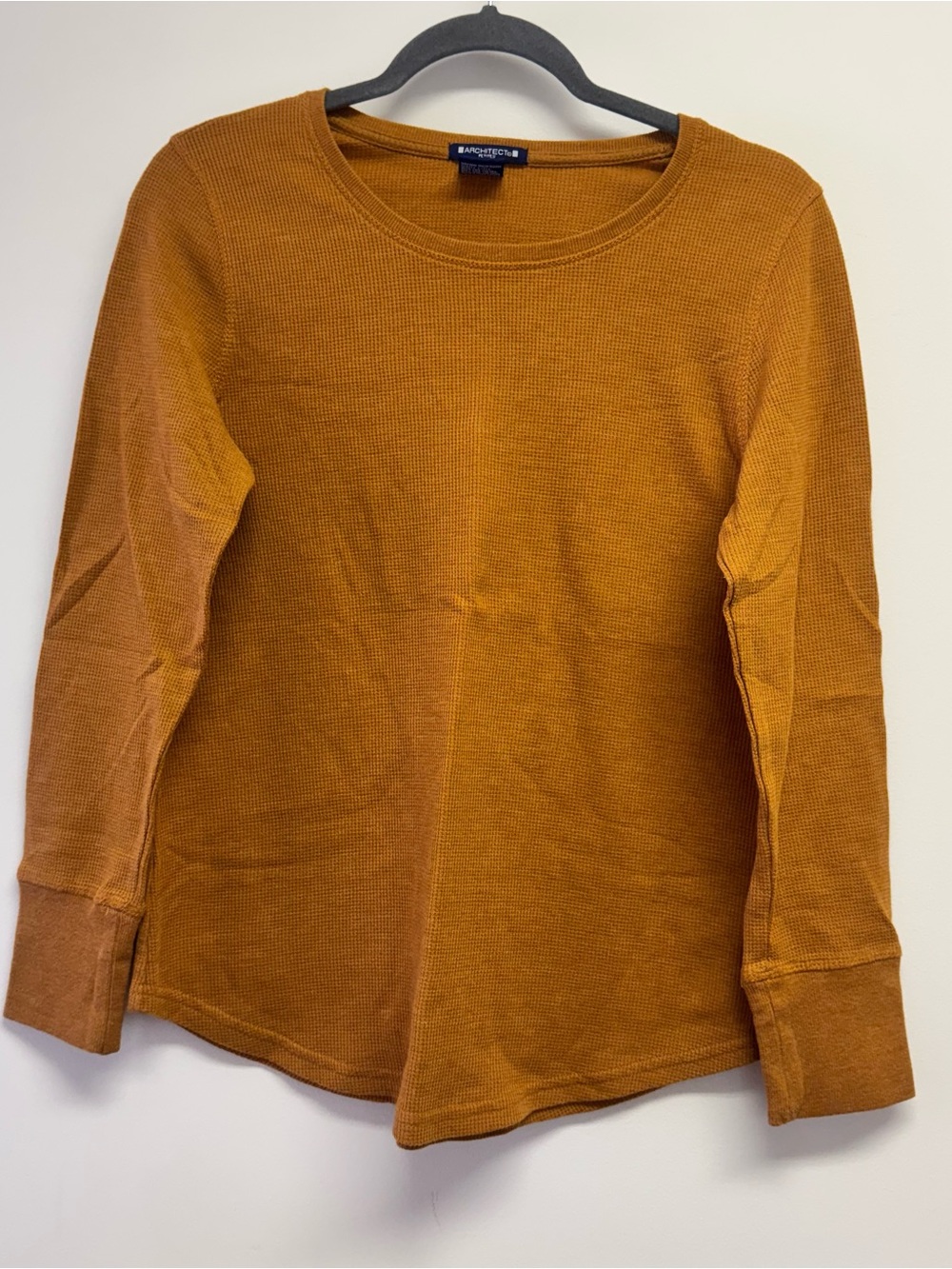 Architect Women's Mustard Cotton Blend Waffle Knit Long Sleeve Top EUC Size PL